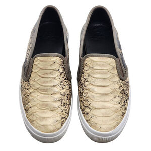 COACH Chrissy Snake Print Leather Slip-On Sneakers Size 6 Beige Black